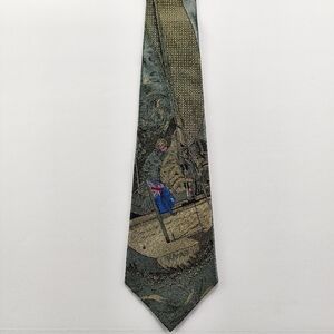 Vintage Sailing Theme Tie Australia Flag Yacht Club Style Olive Green Gold Rare